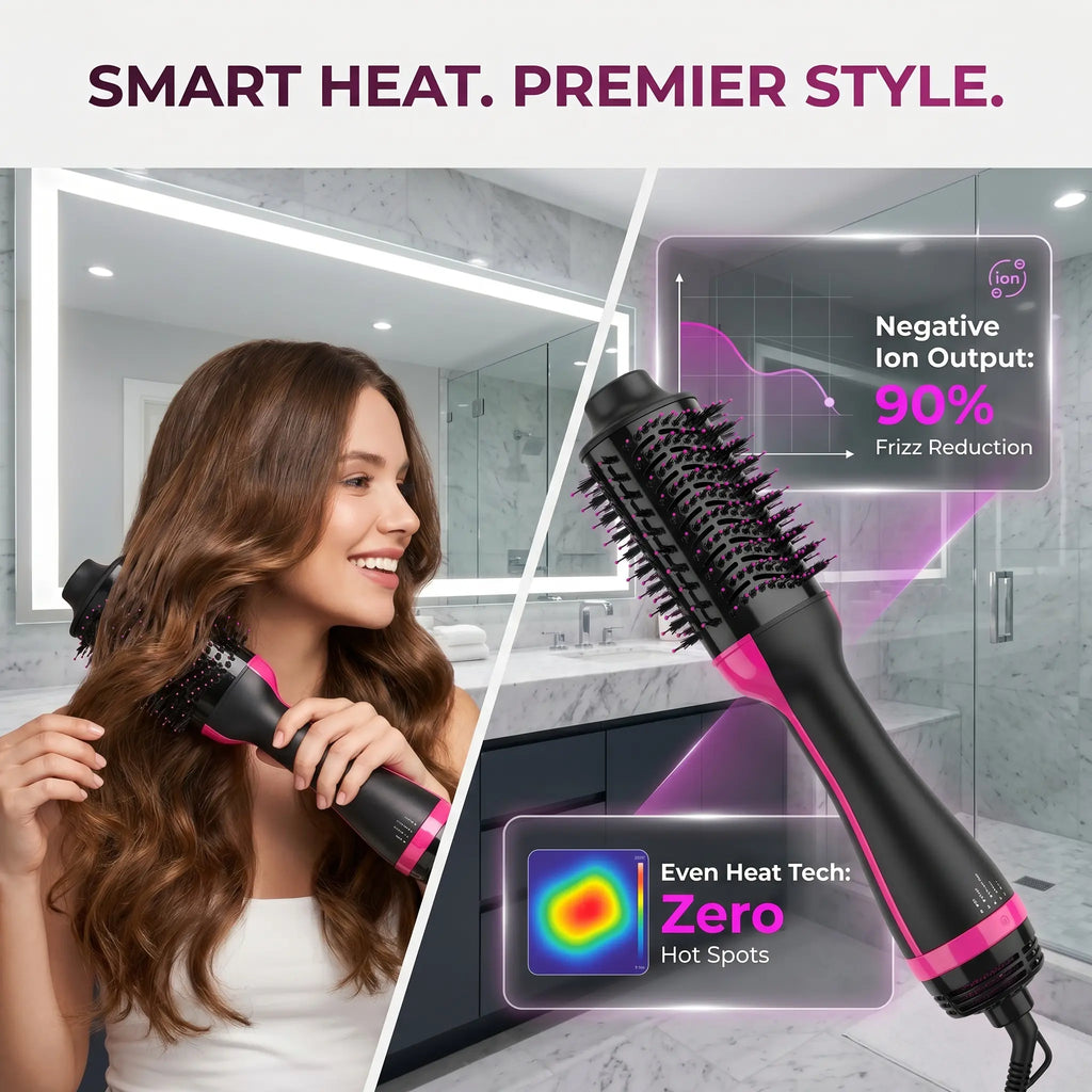 2-In-1 Hair Dryer Brush, Hot Air Brush for Curling, Straightening & Volumizing, Fast Styling Blow Dryer Brush for Smooth Frizz-Free Salon-Style Hair #Summervibes