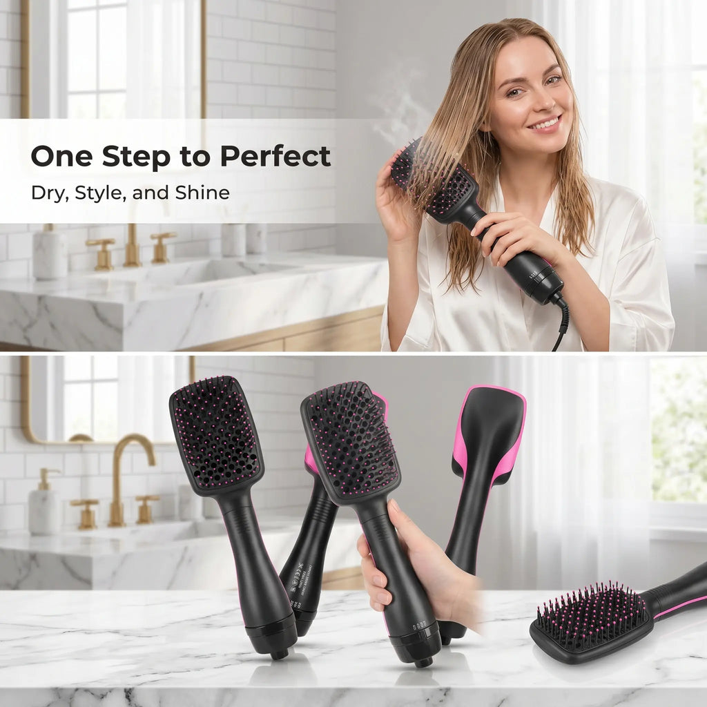 2-In-1 Hair Dryer Brush, Hot Air Brush for Curling, Straightening & Volumizing, Fast Styling Blow Dryer Brush for Smooth Frizz-Free Salon-Style Hair #Summervibes
