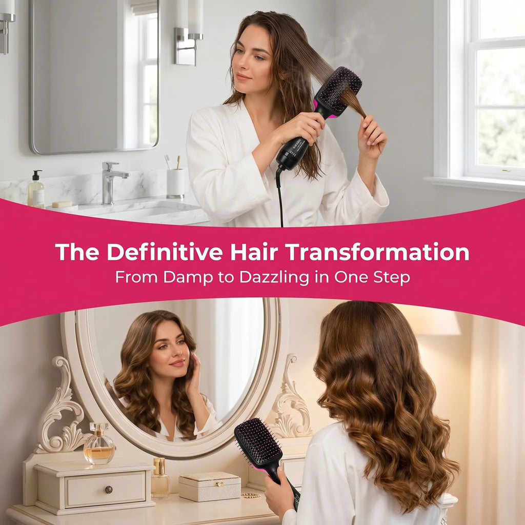 2-In-1 Hair Dryer Brush, Hot Air Brush for Curling, Straightening & Volumizing, Fast Styling Blow Dryer Brush for Smooth Frizz-Free Salon-Style Hair #Summervibes